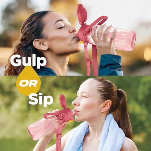 Image of MILTON Regan 850 2-in-1 Lid Sip or Gulp Water Bottle | Sturdy Handle And Strap I BPA Free| Food-Grade | One-Touch Open | Leak-Proof | Ideal for Office, School, College, Gym | 836ml, Pink