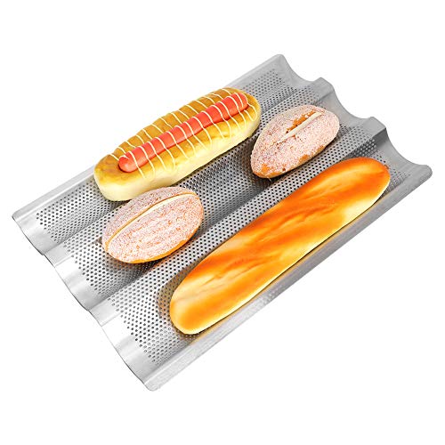 French Bread Baking Pan, 3 Grooves Stainless Steel Wave Baking Tray Bagette Bread Pan Loaf Bake Mold for Sourdough