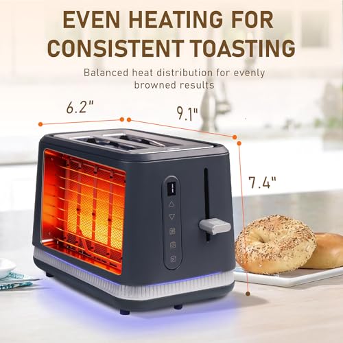 Image of Stainless Steel Toaster 2 Slices, Toasters Wide Slot, Bread Toaster with Cancel, Reheat, Defrost Function, Bagel Toasters with Removable Tray & 6 Temperature Settings, LED Display, Grey