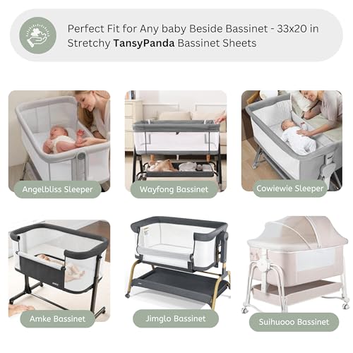 Image of Muslin Bassinet Sheets for Angelbliss, Cowiewie, Amke, Jimglo, Suihuooo, Wayfong Baby Bassinet Bedside Sleeper by TansyPanda, 3PC, 20x33in, Ultra Soft, Breathable, Snug Fit, Unisex Boys Girls, Maadi
