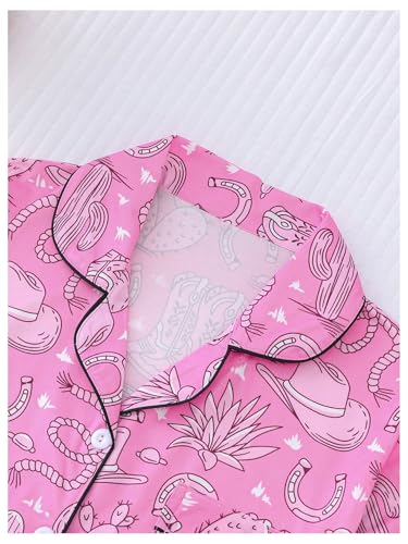 Image of MakeMeChic Women's 2 Piece Pajama Set Graphic Short Sleeve Button Down Shirt and Shorts Set Sleepwear