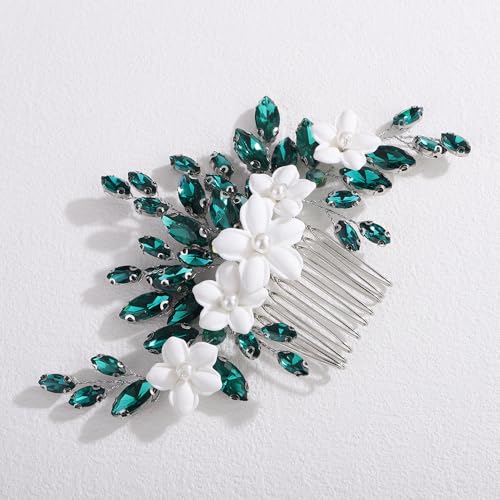 Peine para cabello floral Teyglen color plateado con piedras miniatura 3