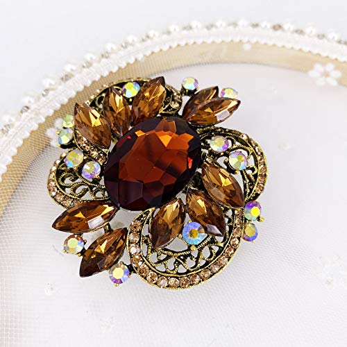Image of LAXPICOL Women's Large Sparkly Crystal Flower Brooch Pin Fashion Statement Broach Pin