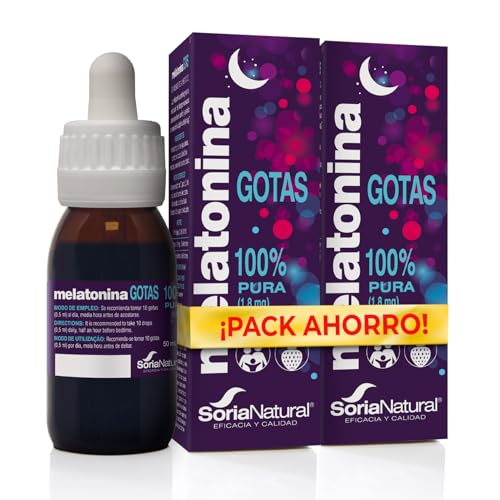 Soria Natural Melatonina Pura Gotas 1.8 mg - Sueño Melatonina Gotas para Dormir Profundamente, 100% Pura - Melatonina Niños y Adultos - 100 ml (PACK 2x50ml)