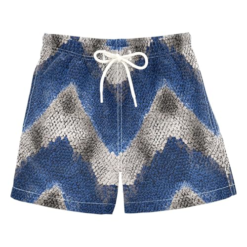 miaozhen Pantalones cortos de playa para niños, estampado de piel de serpiente, color azul y plateado, ropa de playa para jóvenes, ligero (palabra de la suerte), Estampado de piel de serpiente, color