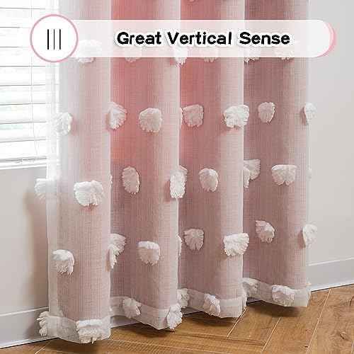 MYSKY HOME Pink Curtains for Girls Bedroom 84 Inches Long Blackout Nursery Curtains Double Layer Pom Pom Sheer Overlay Kids Toddler Room Decor Grommet Privacy Room Darkening Window Drapes 52 x 84 Inch - Image 7