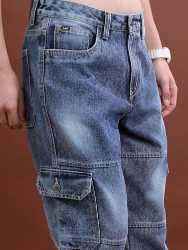 Image of Highlander Mens Relaxed Fit Denim Jeans for Man|Mid-Rise|Cotton Cargo Jeans for Men | Men Jeans