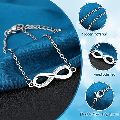 Greoer 2 Pieces Infinity Bracelet for Women, Adjustable Silver Friends Bracelet with Shiny Zirconia, Endless Love Symbol Charm Friendship Bracelets, Ideal for Christmas, Birthday, Wedding Gift