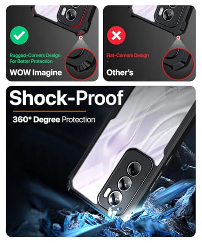 Image of WOW IMAGINE Shock Proof Clear Protective Back Case for Oppo Reno 12 5G - AirEDGE Technology | 360 Degree Camera Protection | Transparent Hybrid Back Case Mobile Cover - Black