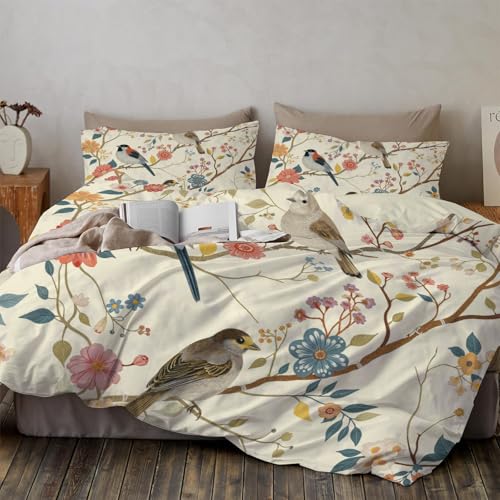 DLERFLOVR Spring Flowers & Birds Duvet Cover Set 80x90