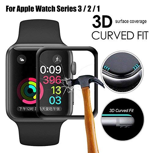 Konglin for Apple Watch Screen Protector 38mm for Series 3/2/1 Scratch Resistant Full Coverage Protective Tempered Glass HD Film Glass Bumper Case with 3D Curved Edge iwatch Anti-Bubble Clear Cover A