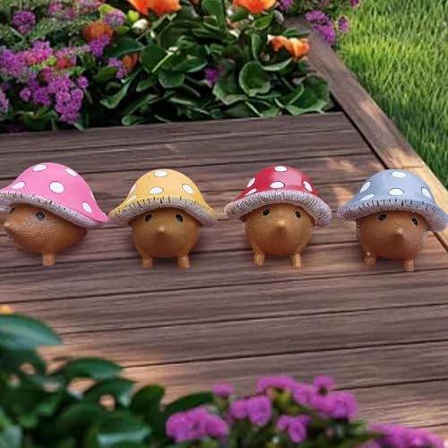 Hérissons de jardin : 4 figurines miniatures durables contre les espaces extérieurs tristes - 5