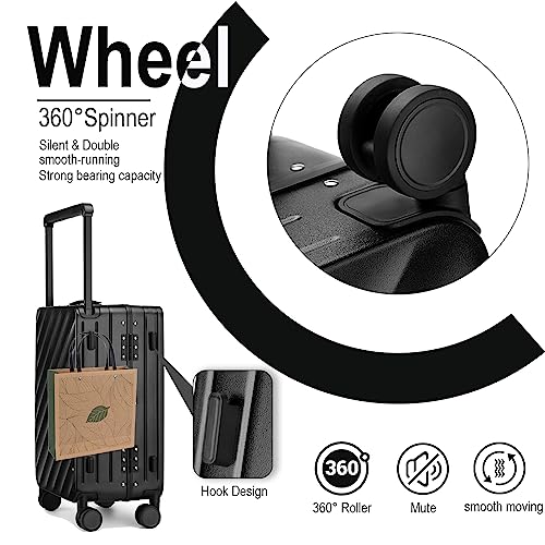Somago Carry On Suitcase 22x14x9 Wide Handle 20 Inch Luggage Airline Approved Polycarbonate Hardside Aluminum Frame No Zipper with Spinner Wheels TSA Lock Dry Wet Pocket (Black)2