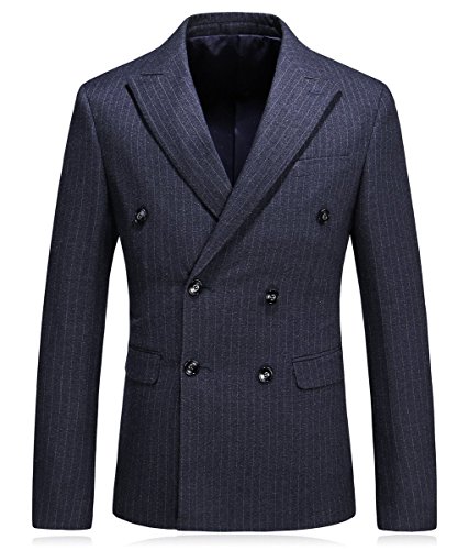 HOTK Men's Suits Handsome Wedding Navy Blue Pinstripe Double Breasted Slim Fit 3 Piece Business Foraml Suits2