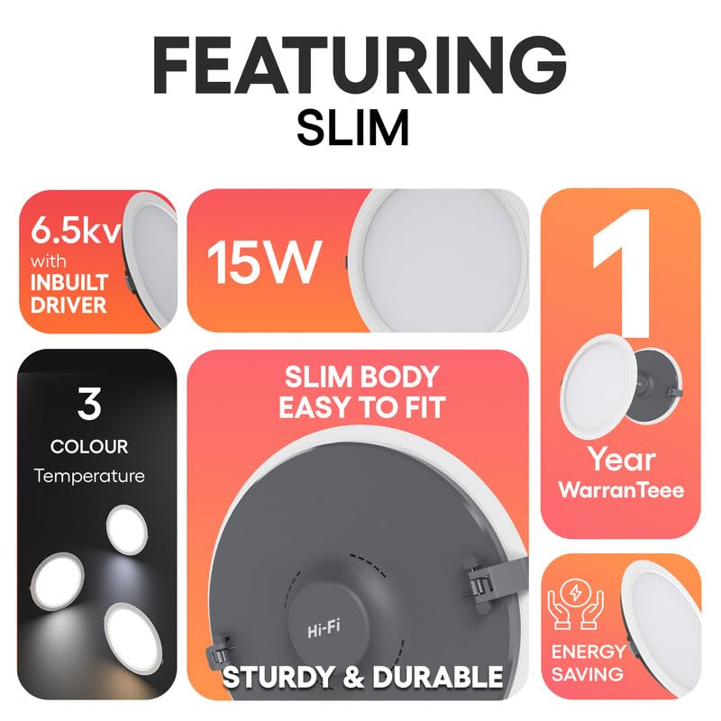 Image of Hi-Fi OLLO 15 watt Downlight for Junction Box | Cool Day White (6500K) |68 mm Cutout| Inbuld Driver| Round Ied Light for Ceiling Pack of 1