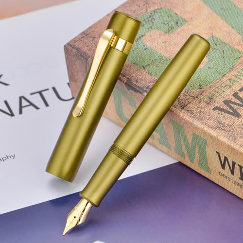 Image of HONG DIAN M2 Black Forest Mini Fountain Pen, Medium Nib & Sleek Shape Aluminium Short Pocket Travel Pen (Olive Green)