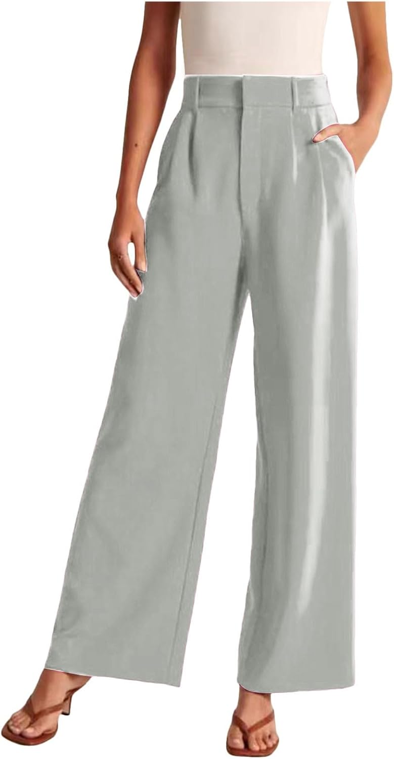 Generisch Pantalon 2025 Pour Femme à Jambes Larges Pour Le Travail, Les Affaires, Les Loisirs, Pantalon De Costume Taille Haute, Pantalon Fluide Pour Le Bureau, Pantalon à Carreaux Serré, Pour Femme