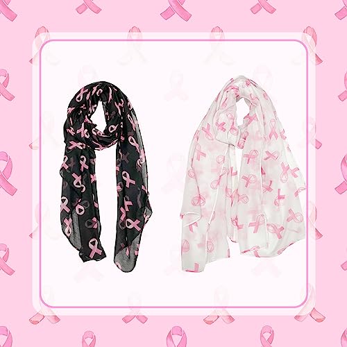 2 Pcs Women's Lightweight Soft Sheer Ribbon Silk Feeling Scarf,Women's Pink Ribbon Breast Cancer Symbol Scarf,Breast Cancer Awareness Scarves,Long Head Wrap Beach Towel Pink Black All Season2