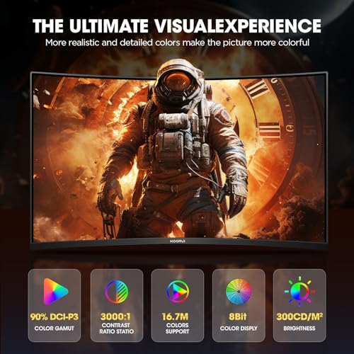 KOORUI 32 inch Curved Gaming Monitor, QHD (2560 x 1440) 2K 170Hz 144Hz Monitor, 1ms 1500R Display, 90% DCI-P3, Adaptive Sync, Tilt Adjustable, VESA Compatible, DisplayPort HDMI, Black - Image 5