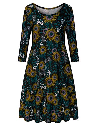 Image of Tanst Sky Womens Casual Round Neck Plus Size Floral Tunic Shirt Dress with Pockets