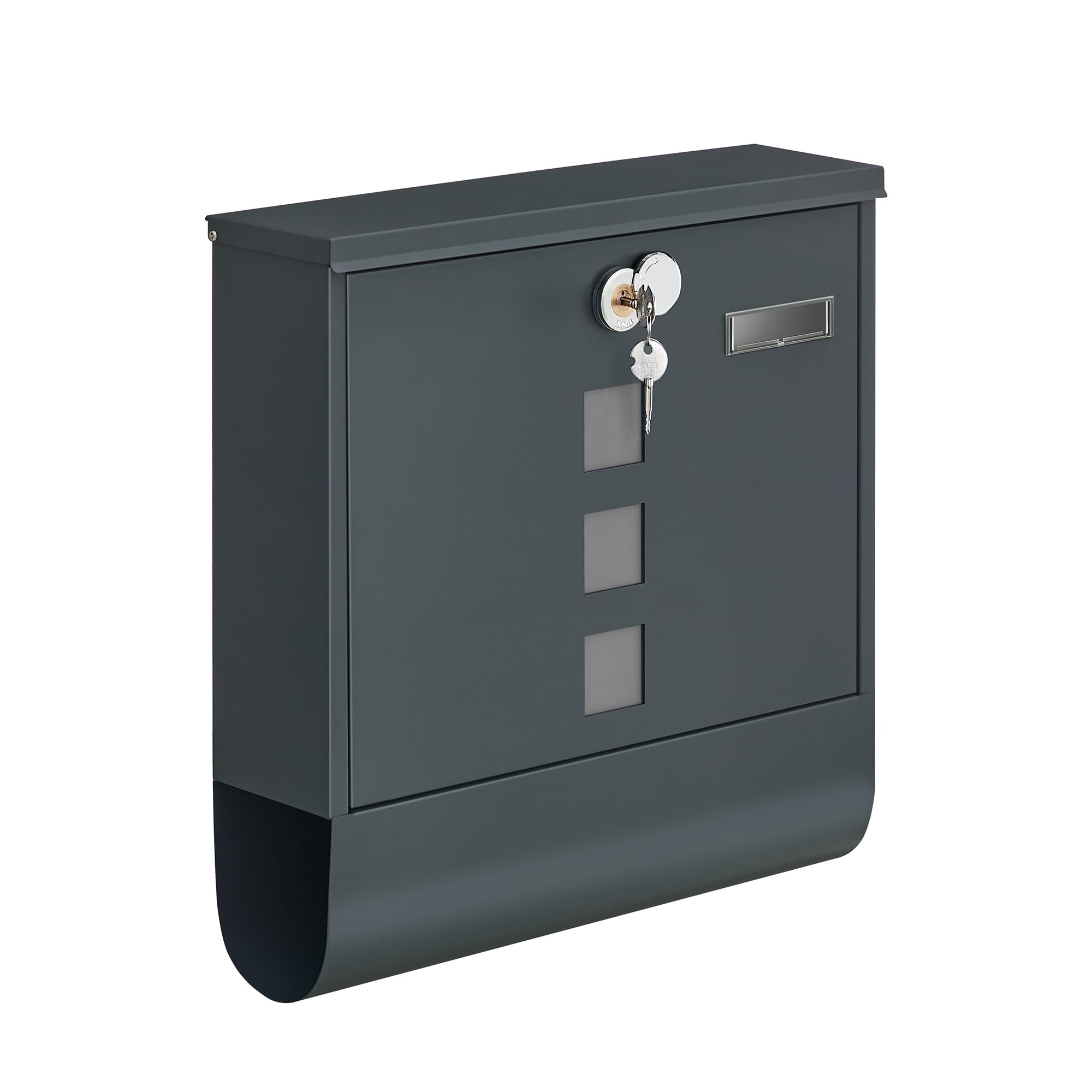 SONGMICS GMB120G01 Wall-Mounted Post Box with Lock with Rotating Lid, Viewing Window, Name Holder, Newspaper Compartment, Easy Assembly, 11 x 37 x 37 cm, Charcoal Grey