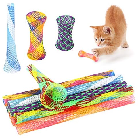 Fulushou Pet Springs Cat Toy 25 PCS Colorful Cat Spring Sticks Folding Bouncing Nylon Mesh Spring Tube Help Cat Keep Fit Having Fun Interactive Cat Toy For Cat Kitten Pets(Random Color) Cover