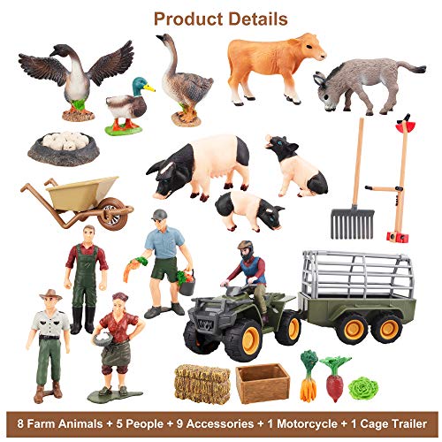 Toymany 54Pcs Big Farm Animals Figurines Toy With Barn House Motorcycle Fence - Farm Tractor Figures Set With Farmers Pigs Foods, Educational Toys Christmas Birthday Gift Or Kids Toddlers #TOP1