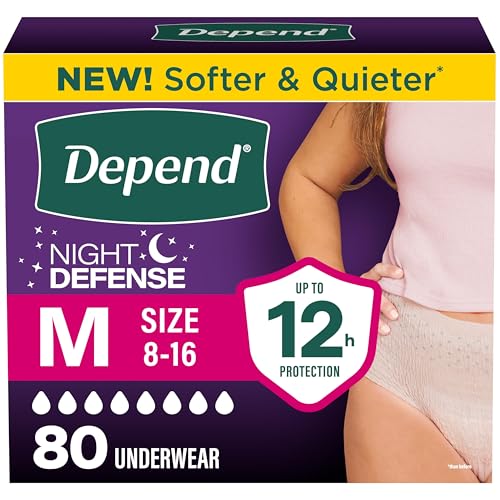 Depend Night Defense Adult Diapers Incontinence & Postpartum Bladder Leak Underwear for Women Disposable Overnight Medium Blush 80 Count Packaging May Vary