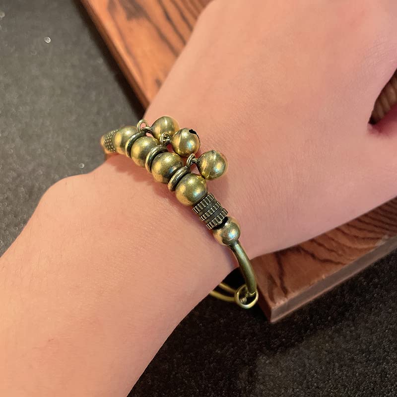 Bracelet laiton ajustable push-pull anti-perte avec clochette antique cuivrée rétro