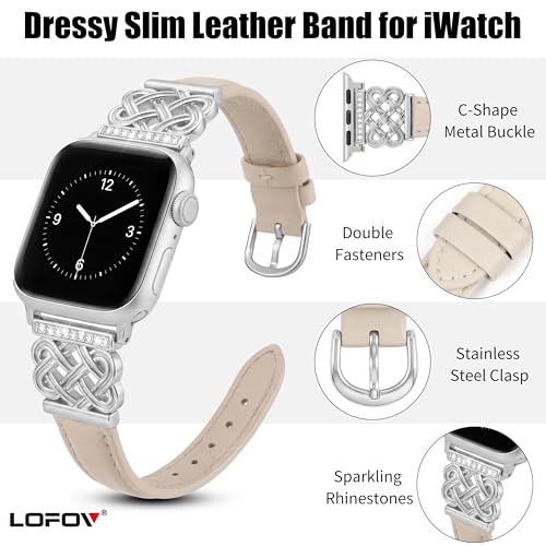 Image of Compatible with Apple Watch Bands Women 38 /40 /41 /42mm Dressy Slim Leather Strap with Designer Celtic Knot Interlock Buckle Bracelet for iWatch Series 11 10 9 8 7 6 5 4 SE 3 2 1