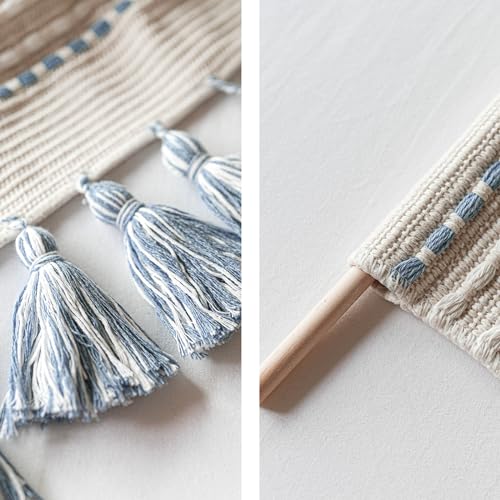 BlissBlush Long Vertical Wall Hanging Tapestry Coastal Blue Woven Boho Farmhouse Décor Tassel Handmade Wall Art Decoration for Bedroom Living Room Dorm Nursery Apartment, 16x39 INCH - Image 7