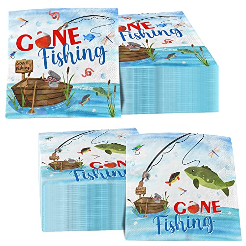 Gone - Servilletas de pesca, 40 unidades, suministros para fiestas de pescado, decoración con temática de pescador, desechables, plegadas, para cumpleaños, verano, playa, fiestas