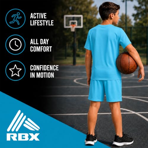 Image of RBX Boys Short Set - 2 Piece Active Performance Short Sleeve Athletic Shirt and Basketball Shorts with Elastic Waistband