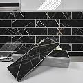 Avant Decor | Sample Tile | Stone Composite Subway Stone Texture Tiles | Peel and Stick Kitchen Backsplash Tiles | Wall Tiles | 4” x 12” | Bex Metro Glossy Noir