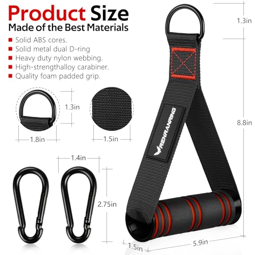 Image of Gym Exercise Handles, Replacement Handle Attachments for Cable Machine Pulleys, Resistance Band and Strength Trainer, Resistance Bands with Handles for Exercise Home Gym Add On Equipment (Black,Red)