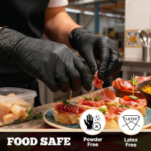 TitanFlex Black Nitrile Disposable Gloves, 5 Mil, Fully Textured, Heavy Duty, Latex Free & Powder Free for Cooking, Food Prep, kitchen clean, 100 ct (S) - 4
