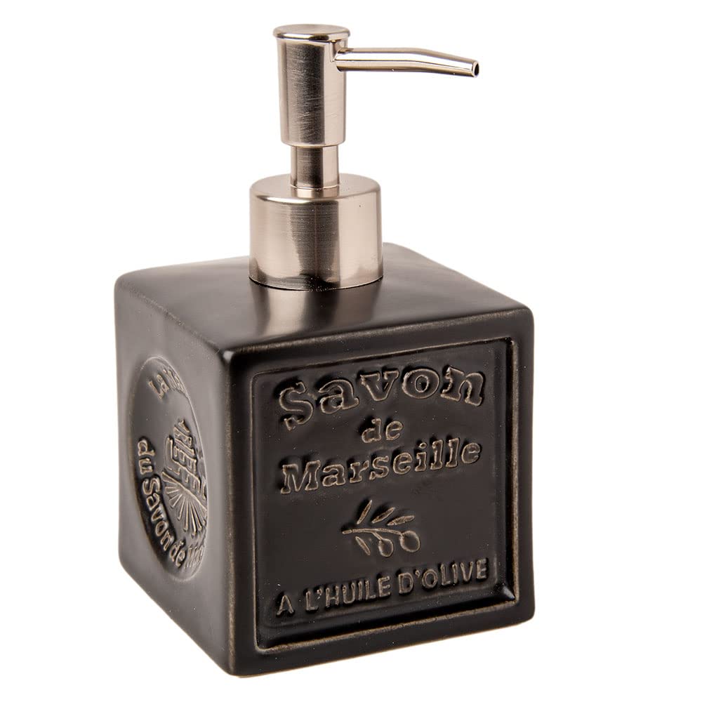 Maison du Savon - Ceramic Soap Dispenser Pump - Black - Brushed Aluminium Pump Head - Holds 300ml Liquid Hand Wash