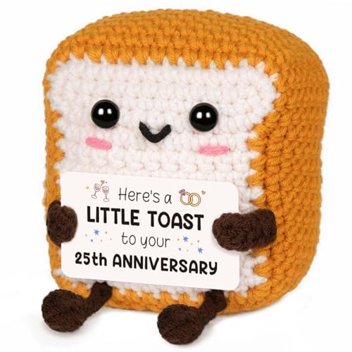 Glydein A Little Toast To Your 25th Anniversary, 25th Wedding For Couple, 25th Anniversary Present For Husband, Wife, Parents, Friends, Handmade Positive Toast Crochet Decor Wall Art Plaque