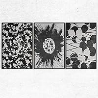 SIGNWIN 3 Piece Framed Canvas Wall Art Black and White Flower Canvas Prints Home Artwork Decoration for Living Room,Bedroom - 16