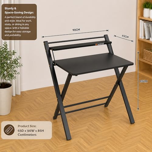 Image of InnoFur Meleti Folding Study Desk (Large)|Foldable Office Table|Adjustable Laptop Cum Computer Table Big (Black, Regular)