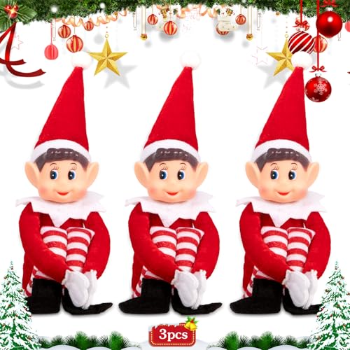 BBLTIFF Juego de 3 Elfo Navidad, Juego de Elfos 35CM, Elfo Navidad Muñeco, Muñeca Suave de Pierna Larga Travieso Duende con Cuerpo Suave y Cara de Vinilo, para Decoración Navideña