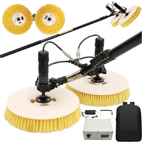 Generico Kit per la Pulizia di Pannelli solari con Spazzola Rotante elettrica, Spazzola ad Acqua a Doppia Testina e Asta Estensibile: Strumento efficiente per la Manutenzione di tetti e finestre, IDE