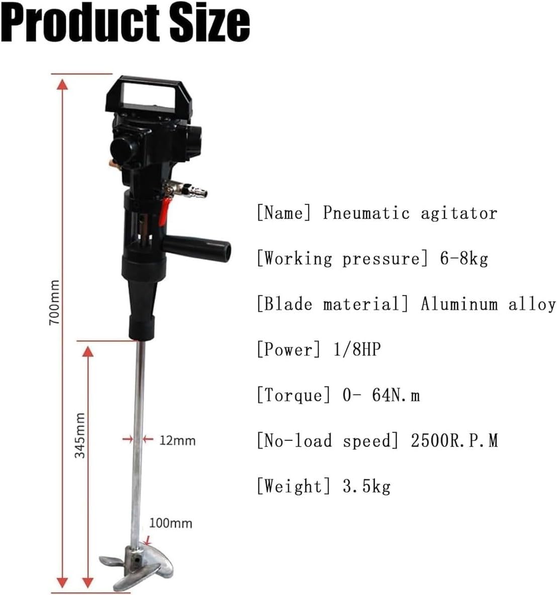 1/8HP Ręczny Pneumatyczny Mieszalnik Farb Mieszadło Powietrzne Ze Stopu Aluminium 345mm Pręt Regulowana Prędkość Do Farby Atramentowej Barwnik Kosmetyczny