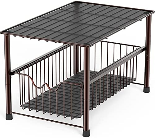 DecoBros Stackable Under Sink Cabinet Sliding Basket Organizer Drawer,Bronze