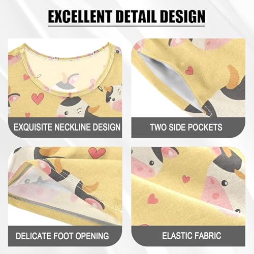 ALAZA Cow Love Yellow Pajamas Set Short Sleeve Cotton Sleepwear Summer Pjs 2 Piece 5-14Y4