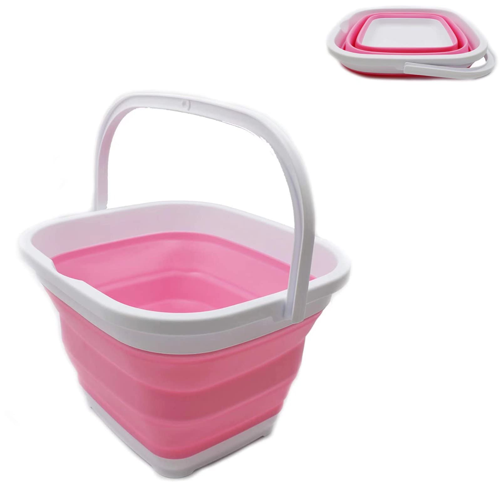 Collapsible Bucket 1 Pcs Mini Plastic Water Bucket Portable Mop Bucket Collapsible Dish Tub Square Fishing Bucket for Home Kitchen Travel Camping Hiking Fishing Space Saving 2.6L/0.68 Gallon, Pink