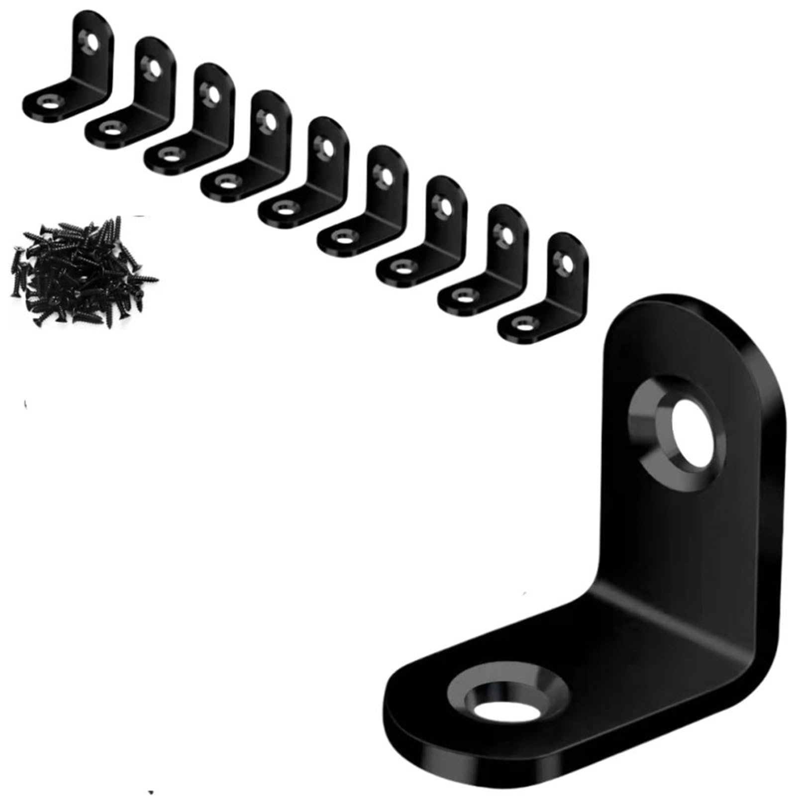Rrypbovg S-Black 20X20 10Pcs L Brackets Black Stainless Steel With Screw Right Angle Corner Brace For Shelve,Wood Furniture,Chair,Drawer,Cabinet(S-Black 20X20 10Pcs)