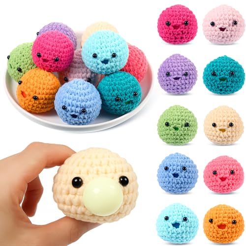 Soulchen 10 Pcs Crochet Stress Ball for Adults Squeeze Colorful Sensory Fidget Toys with Crochet Covers for Stress Relief Autism Anxiety Management