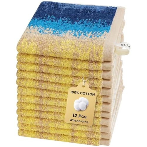 SEMAXE 100% Cotton Washcloths - 12-Pack, 13x13