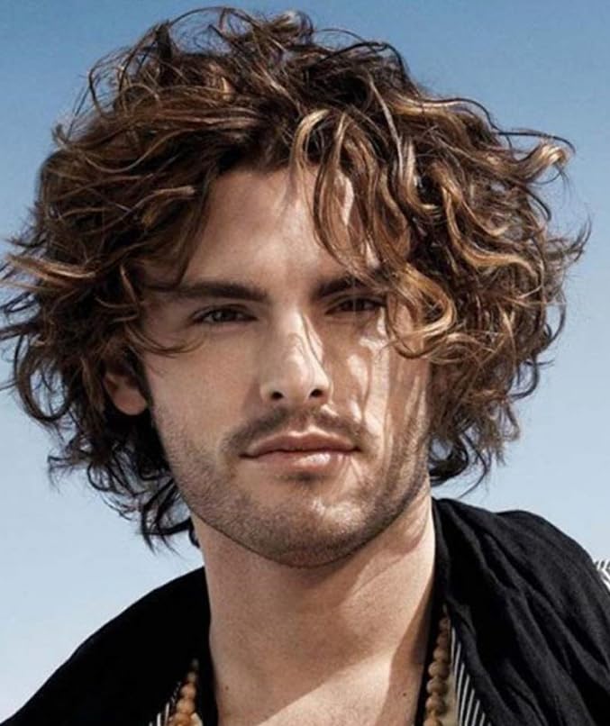 Siudus Brown Short Curly Wigs for Men Afro Fluffy Natural Looking Synthetic Fiber Male Hair Wig for Daily Cosplay Party Use